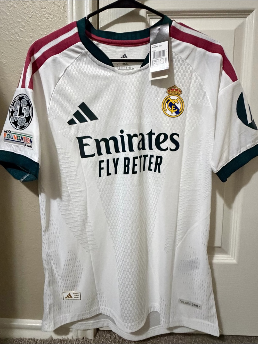 adidas Real Madrid White Soccer Jersey with Dark Green and Maroon Accents M - 3x